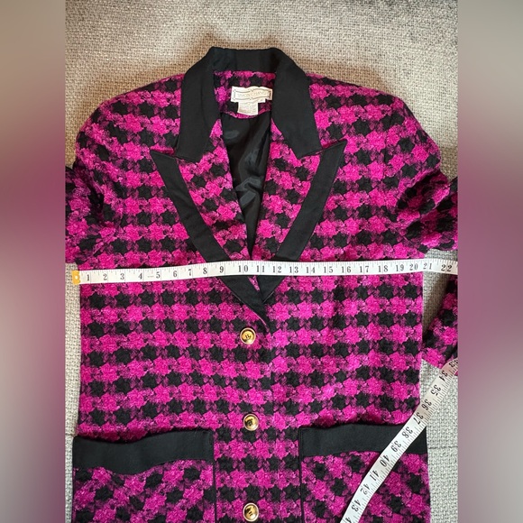 Simon Chang Vintage Fuchsia Black Wool Blazer Size 10 - Picture 8 of 11